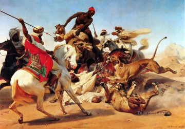 Horace Vernet Painting - The Lion Hunt Horace Vernet Arab